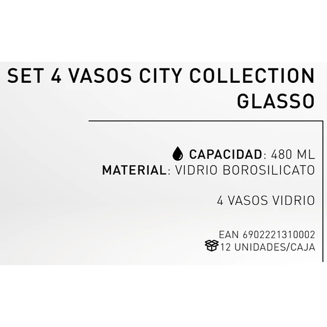 SET 4 VASOS CITY COLLECTION GLASSO