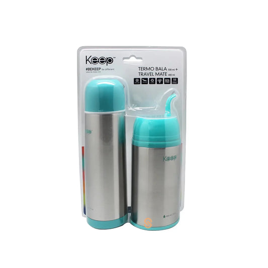 Set Termo Bala 500ml + Mate 400ml Celeste Keep